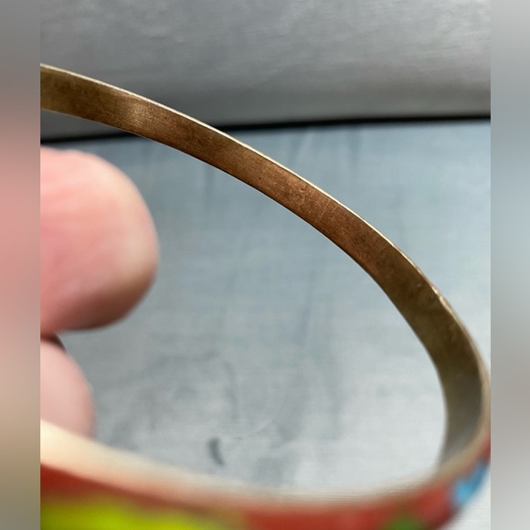 Cloisonné enameled brass vintage bangle bracelet 3” across excellent cond. - Picture 7 of 11